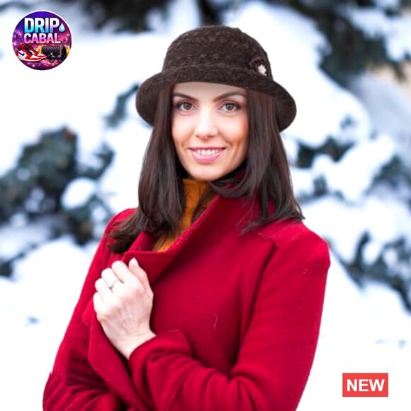 Vintage Knit Bucket Hat, 70% Acrylic 30% Cotton, Warm Winter Cloche